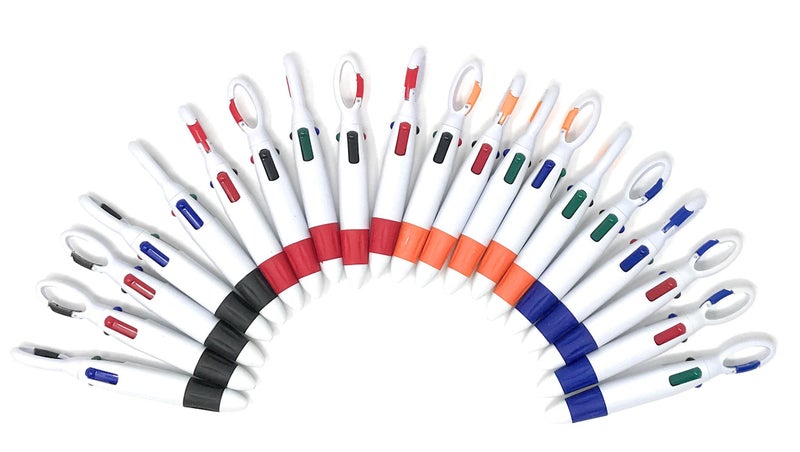 Sea View Treasures 20 Bulk Multi-Colored Ink Shuttle Pen with Carabiner Clip Assortment - Black, Blue, Red and Green Ink - Image 2